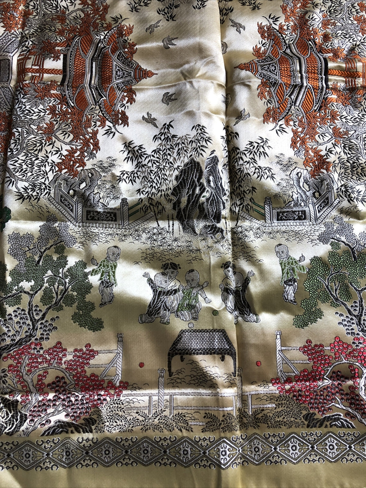 Vintage Double Sided Chinese Silk Brocade 37”x37”4