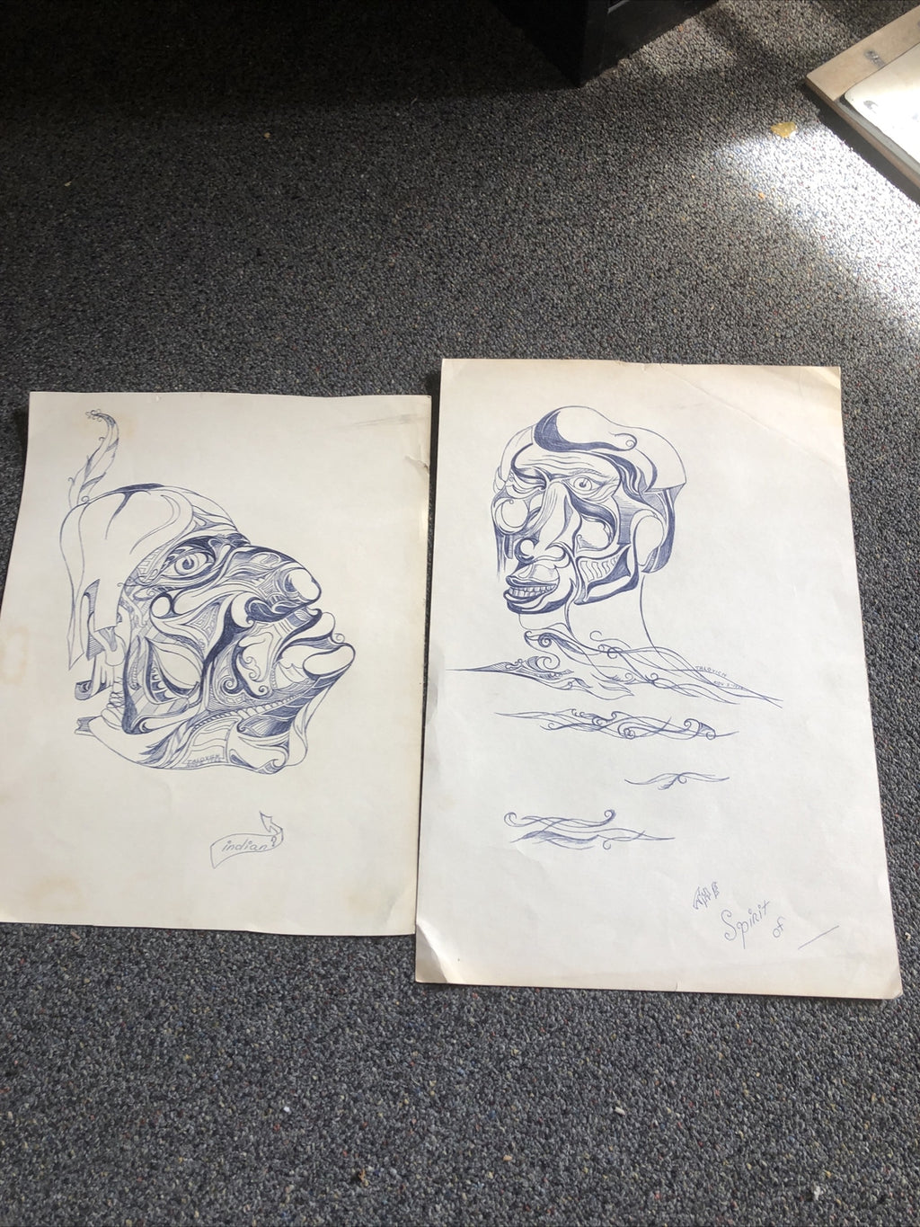 Lot Of 2 Vintage Original Indian Ink Drawings Signed By Artist Talovich 19660