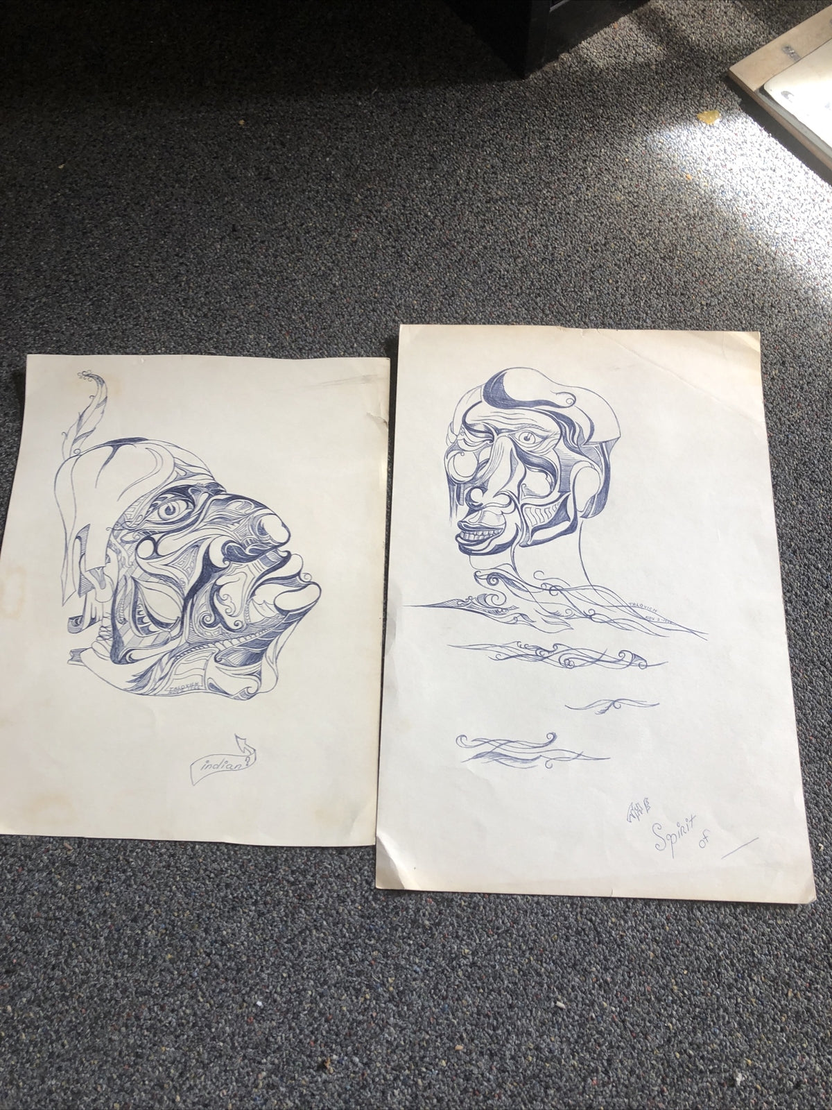 Lot Of 2 Vintage Original Indian Ink Drawings Signed By Artist Talovich 19660