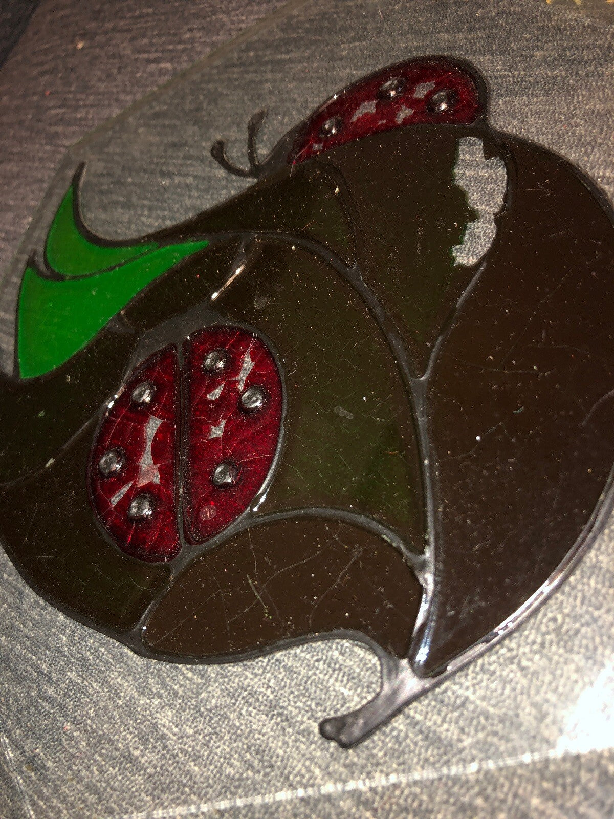 Contemporary Fused Art Glass  Hanging Plaque  Ladybugs 8” All Around1