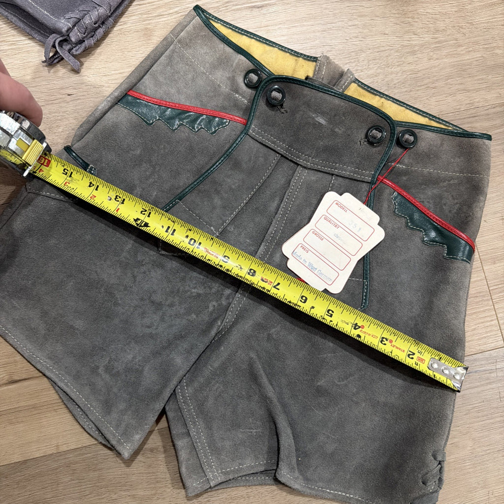 VINTAGE GERMAN LEDERHOSEN  GRAY SUEDE  LEATHER OKTOBERFEST FESTIVAL Women Men??7