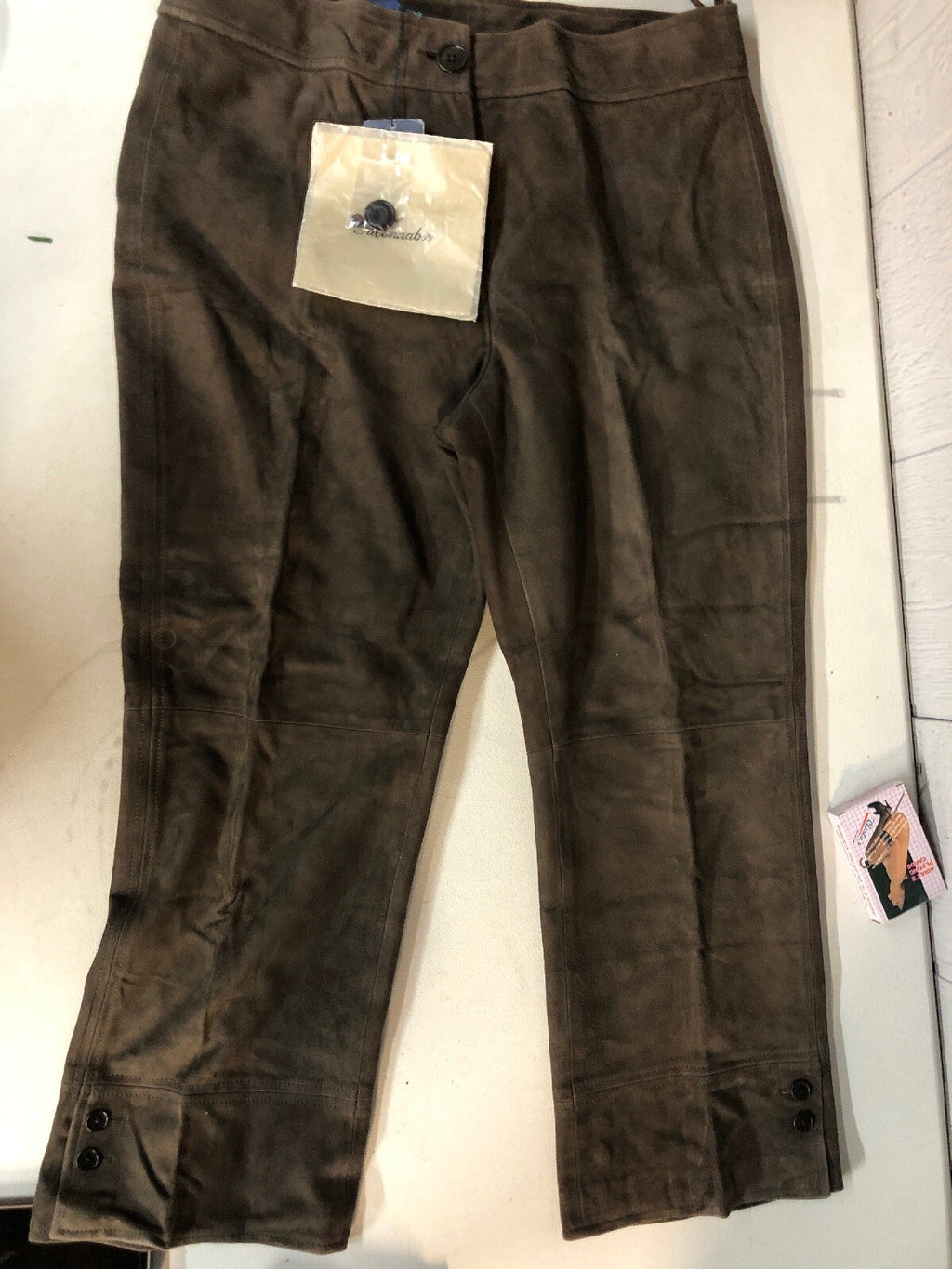 Facconable Goat Skin Leather Brown Suede Cropped Pants Size 12 Made In France0