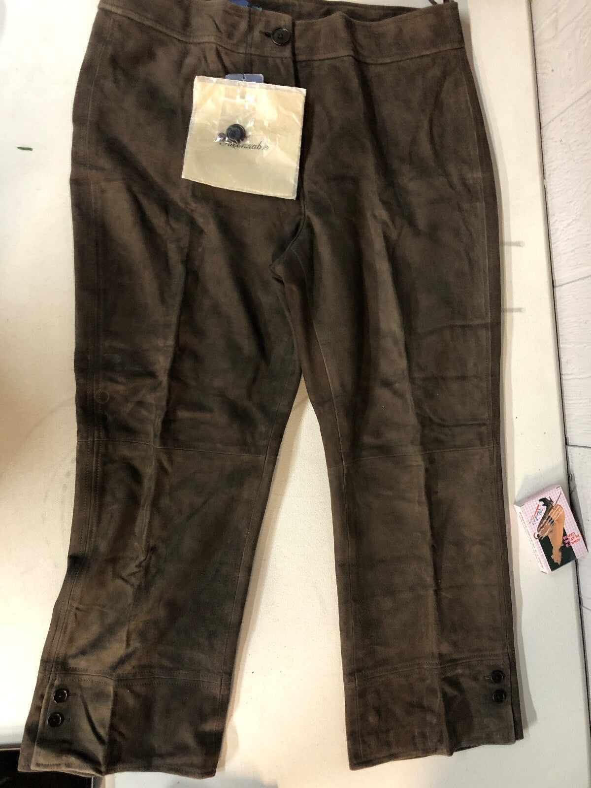 Facconable Goat Skin Leather Brown Suede Cropped Pants Size 12 Made In France0