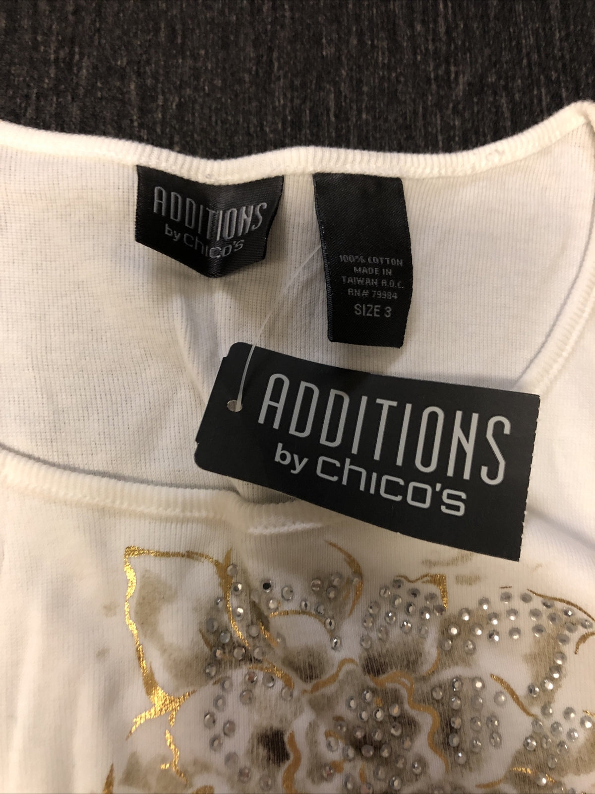 Addition by Chico New With Tags Golden Flowers White Top, Size 3 Large3