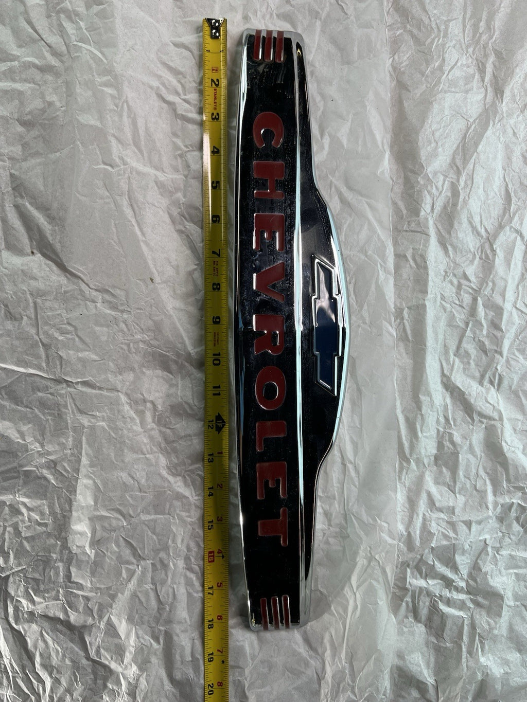 Vintage Chevrolet Hood Trim Panel Emblem 20” Chrome Red2