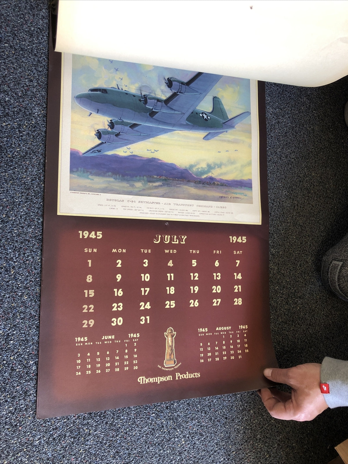 Rare 1945 Thompson Products Military Aviation Large Calendar WWII 26”X17”11
