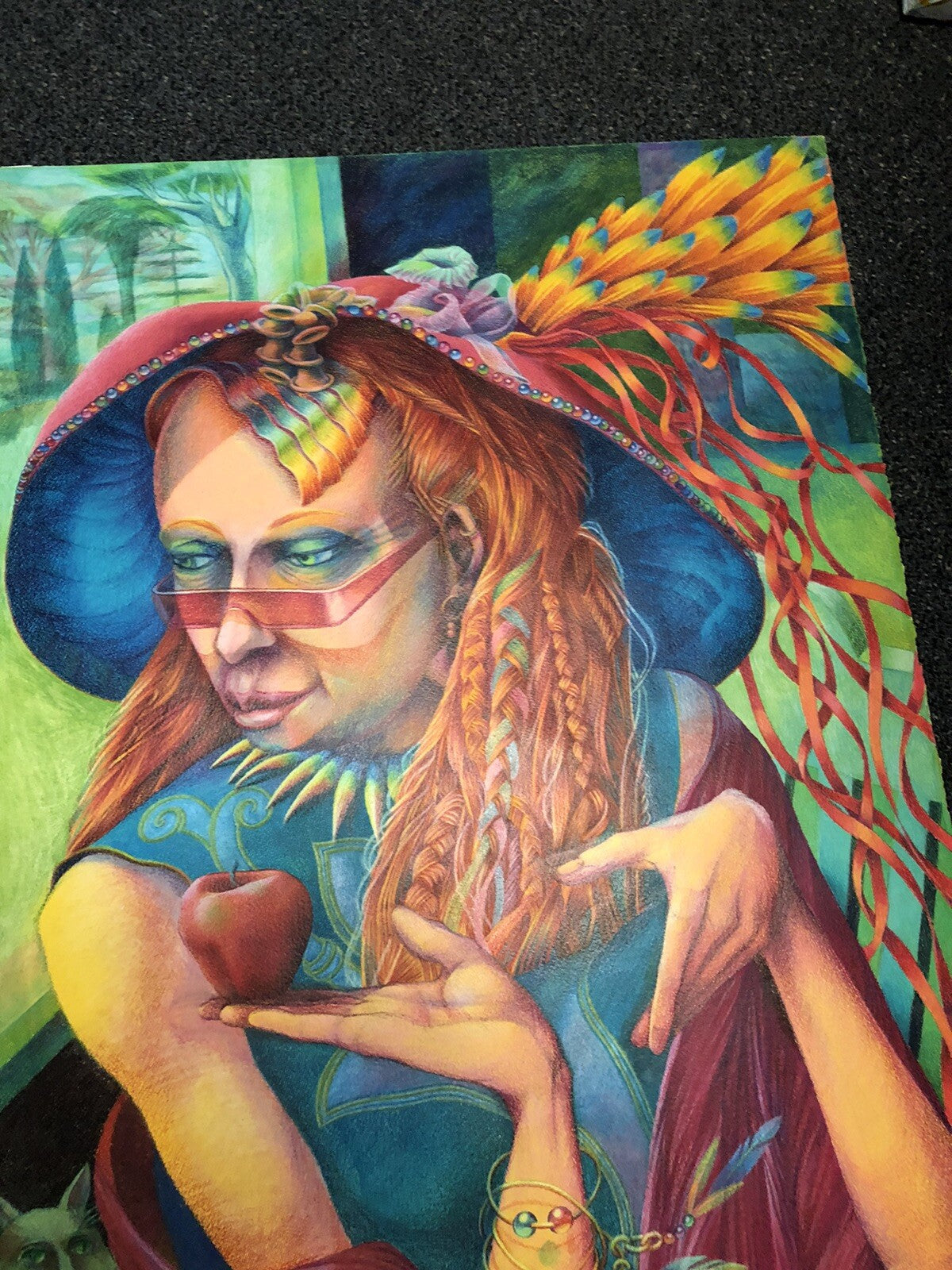 Vintage 1985 Original Art Vibrant Pastel By Tim Echols SIGNED Surrealism 28”x22”7