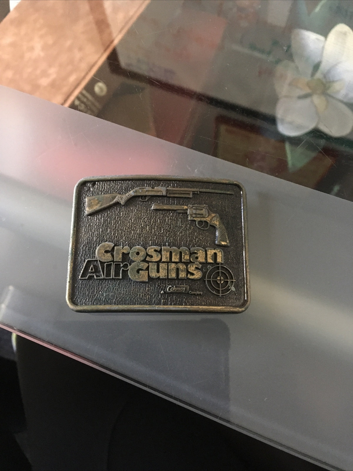 Vintage Crosman Airs Guns Brass Belt Buckle Coleman 3”x2”0
