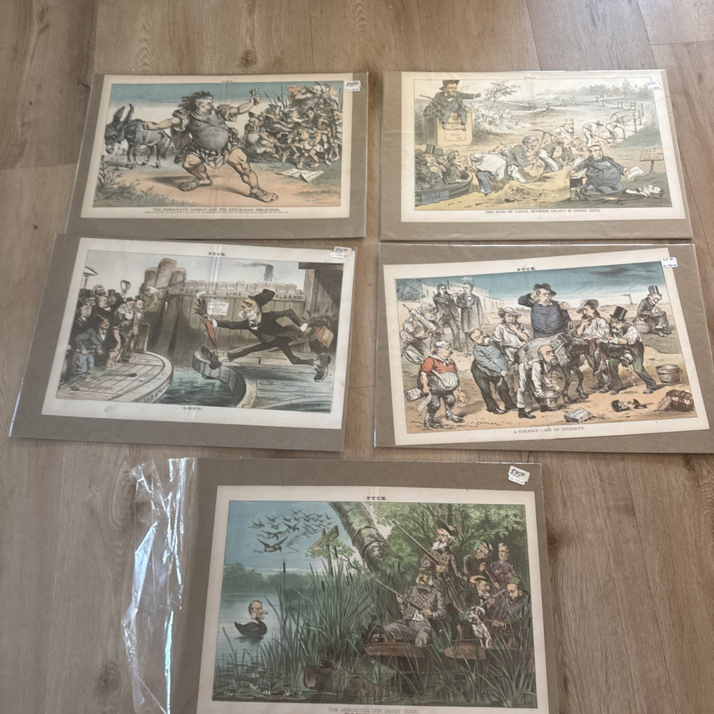 Lot Of 5 1880s Puck Centerfold Posters Democrats Republicans Political Humor6
