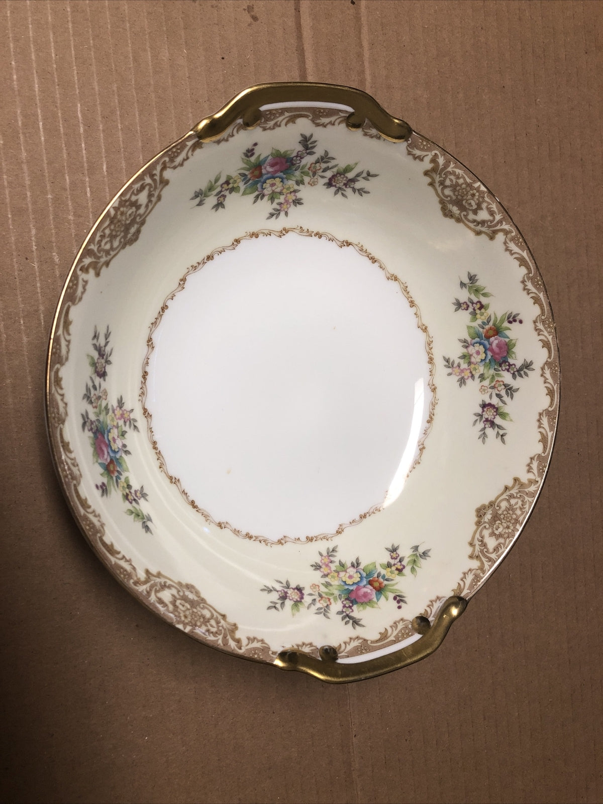 Vintage Meitro China Round Dish Bowl Japan Flower Design With Gold Trim 9”0