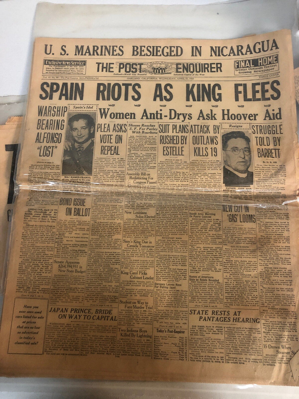 VINTAGE NEWSPAPER FROM 1931 THE Oakland Post Enquirer Calvin Collage Dead2