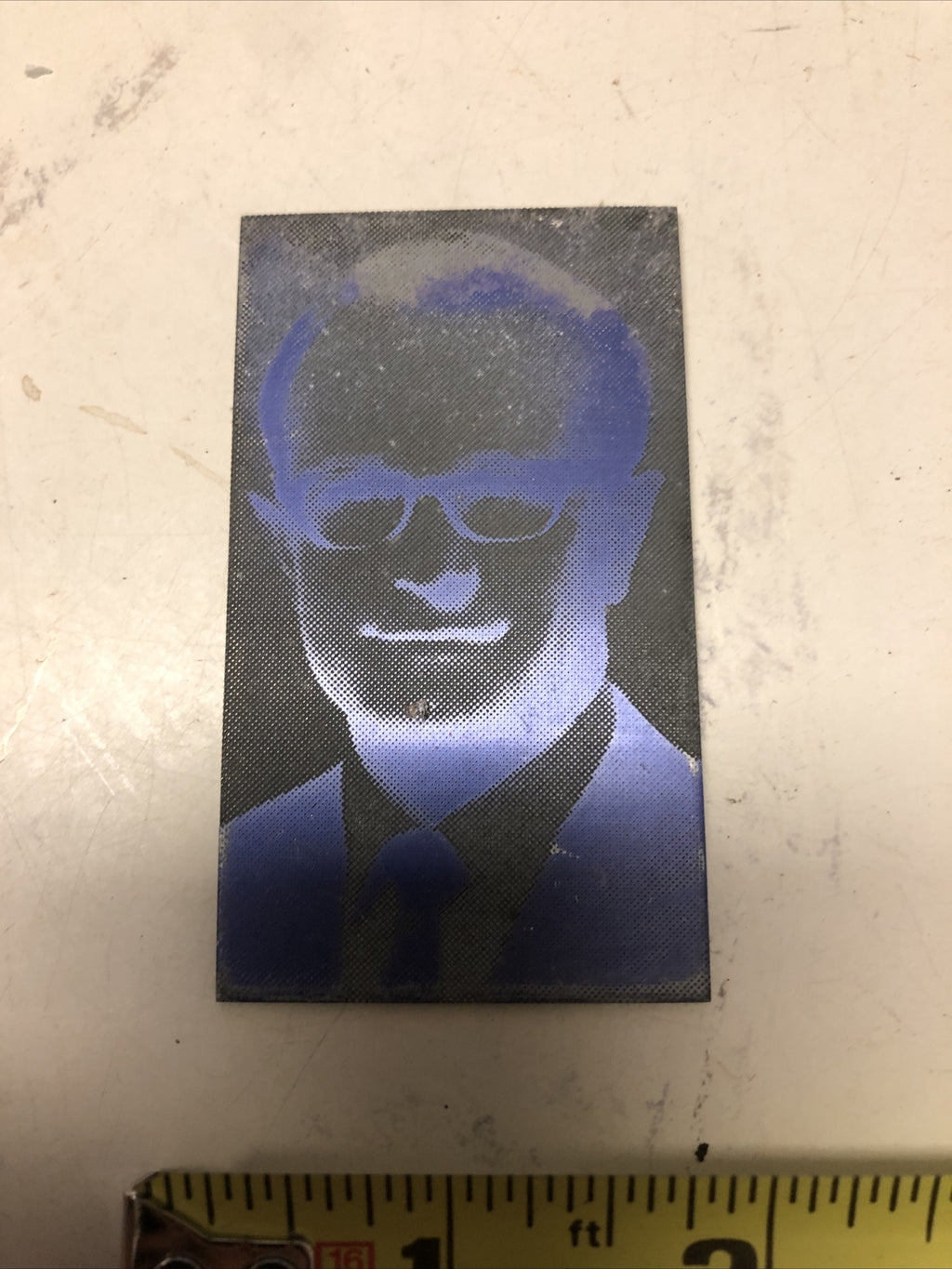 Antique Metal Printing Plate Block Photo Negative 2x3 Inch” Man With Glasses1