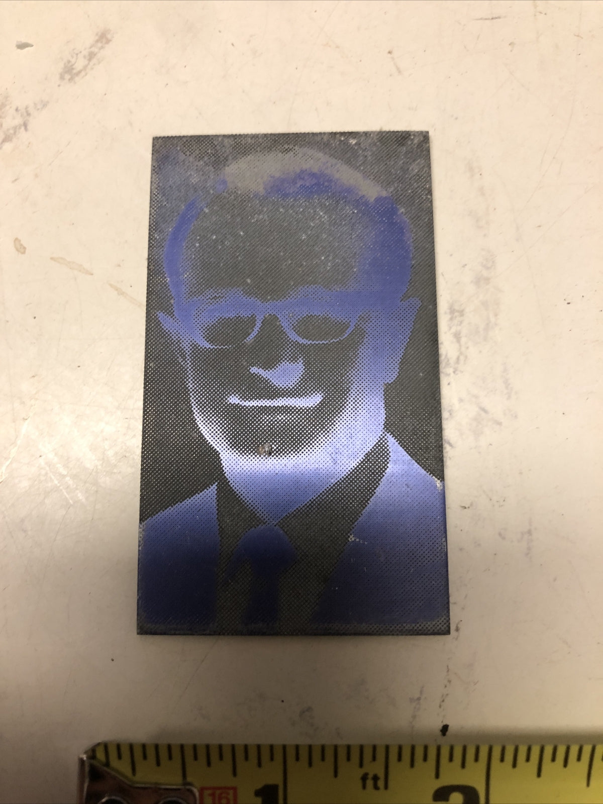 Antique Metal Printing Plate Block Photo Negative 2x3 Inch” Man With Glasses1
