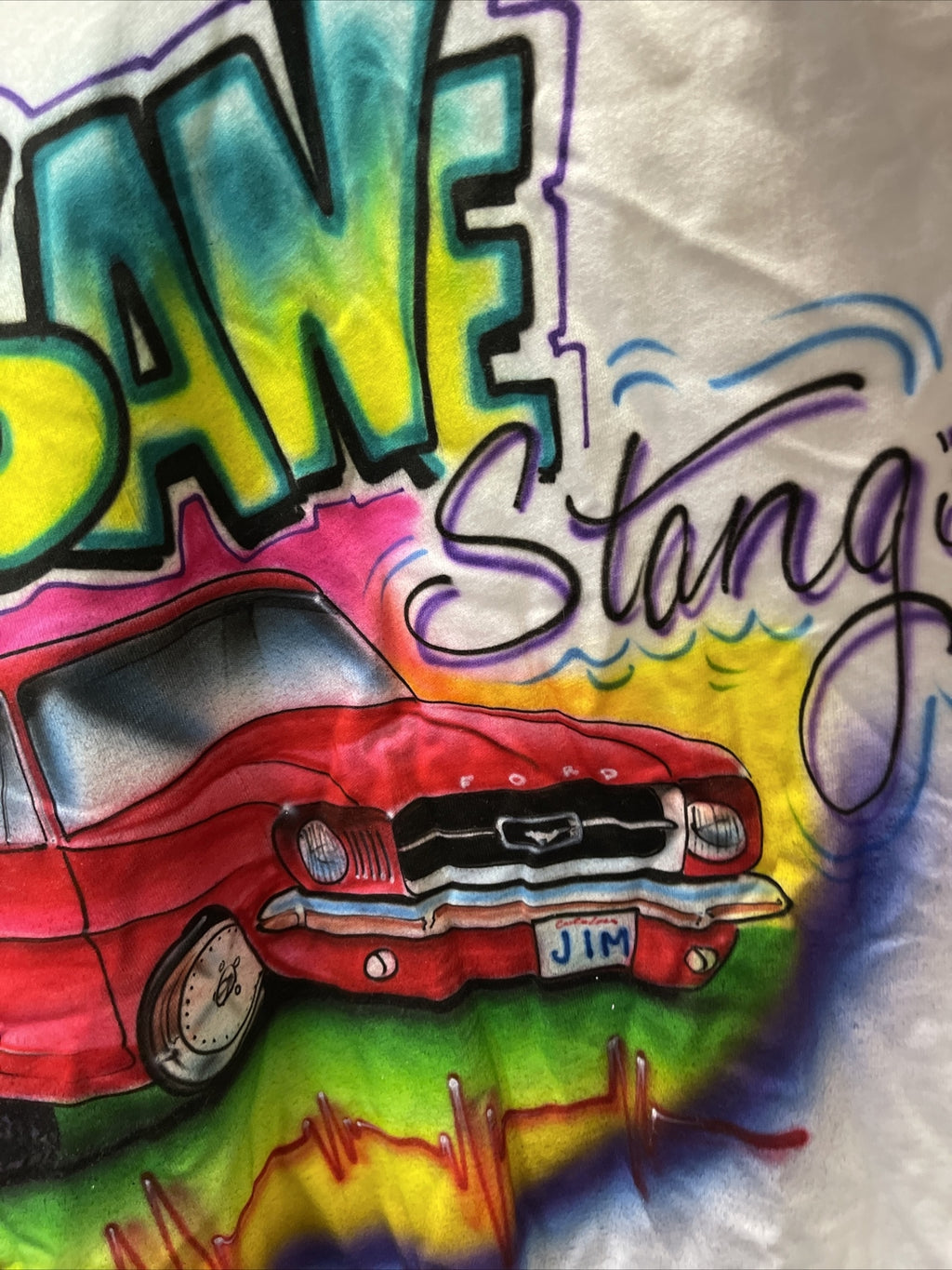 Vintage 90s Insane Stangs Ford Mustang Short sleeve Airbrushed XL Tshirt Signed2