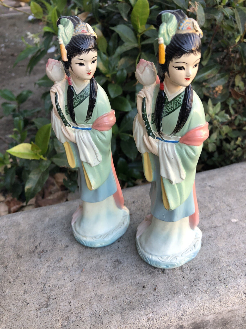 Vintage Lot Of 2 Japanese Geisha Girls Statue Figurines 7” Tall1