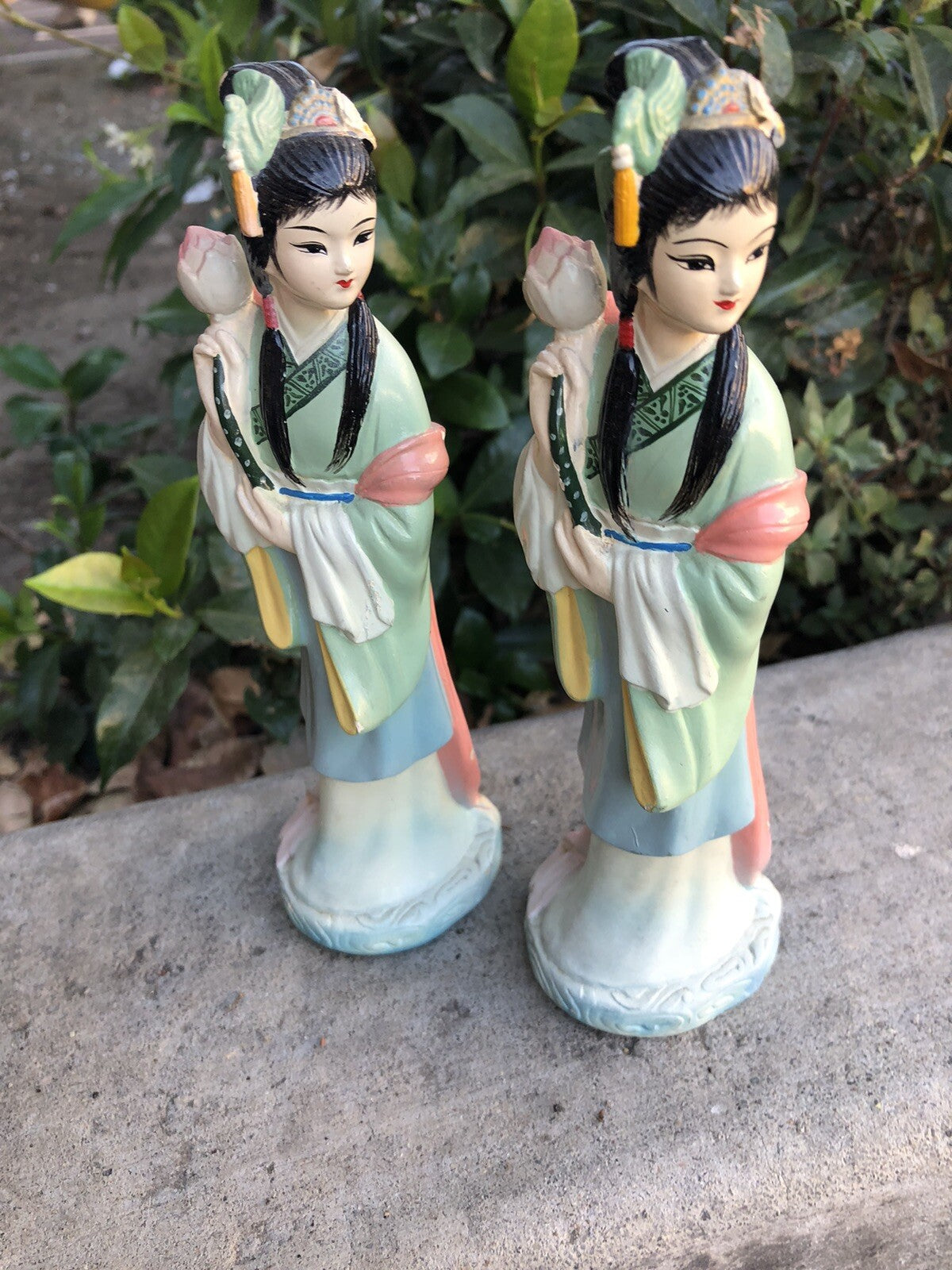 Vintage Lot Of 2 Japanese Geisha Girls Statue Figurines 7” Tall1