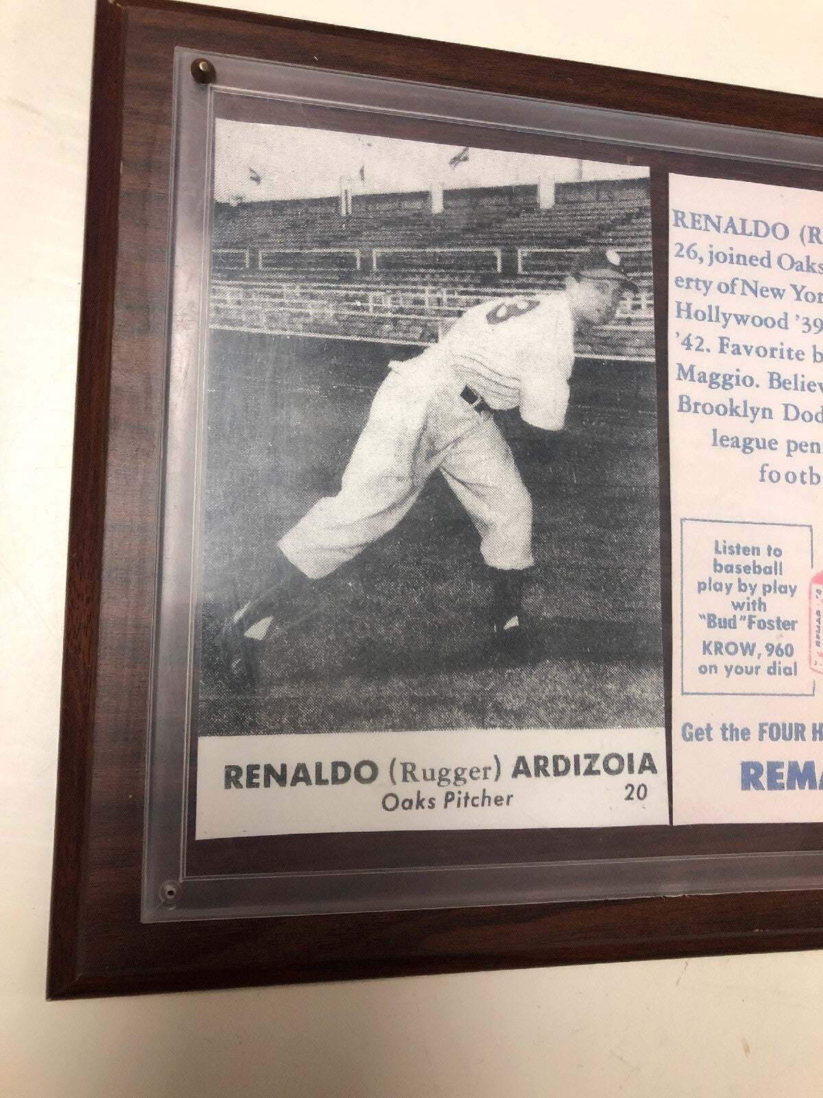 Vintage Renaldo Rugger Ardizoia Framed Newspaper New York Yankees Bread Ad 14x121
