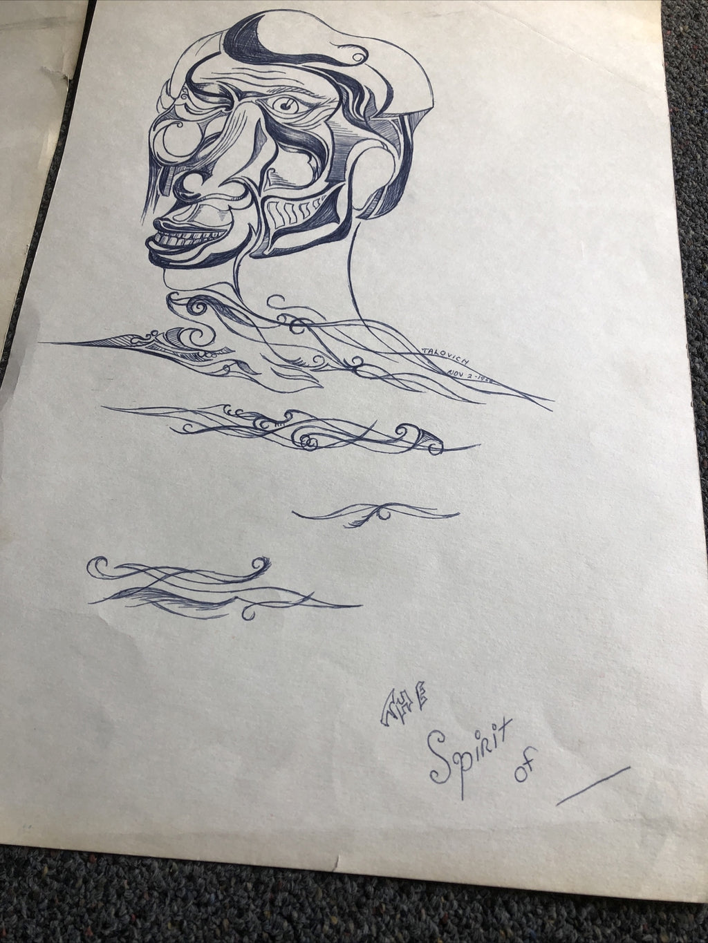 Lot Of 2 Vintage Original Indian Ink Drawings Signed By Artist Talovich 19661