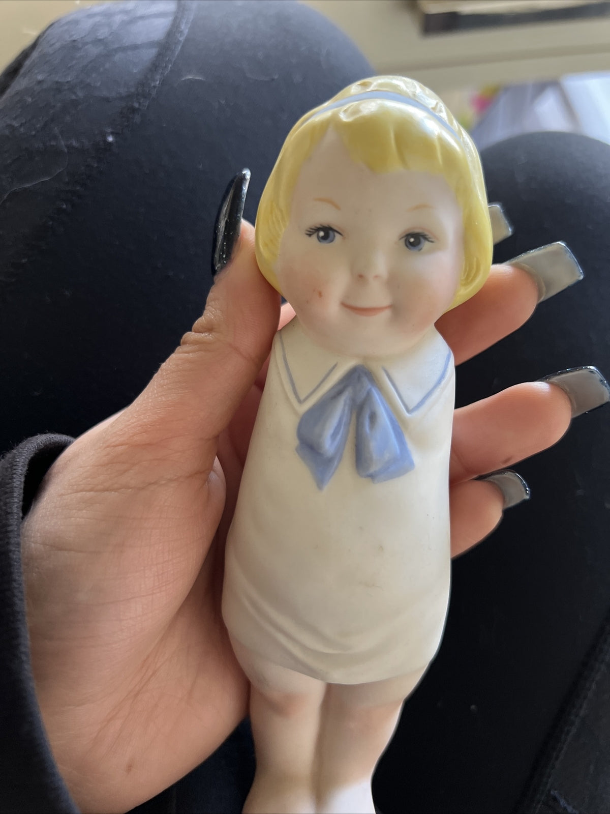 Vintage Antique All Bisque Toddler Doll Figure 6” Armless3