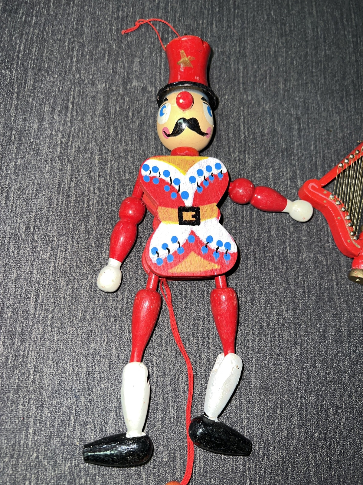 Nutcracker Style Pull String Dancing Wood Ornament Vintage Christmas Decoration2