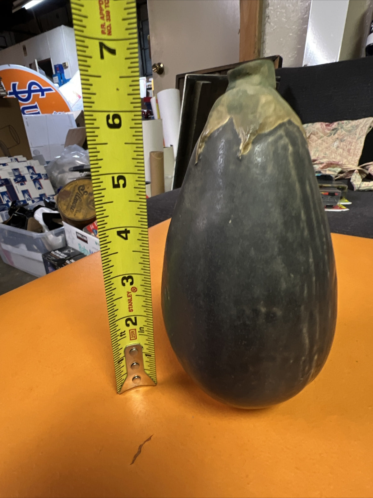 1980 Patricia Garrett  Pottery Eggplant Aubergine Vegetable Vase 6.5”7