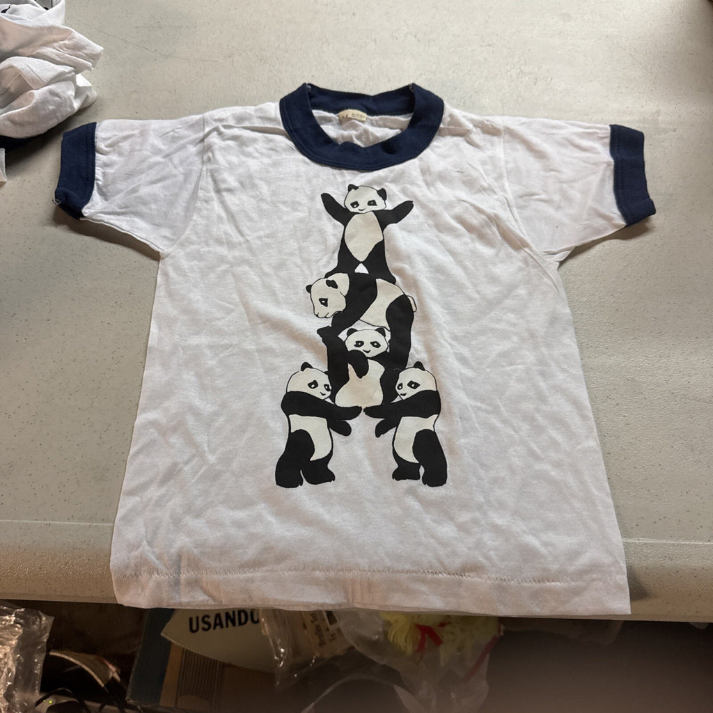 Vintage Gymnastics Panda T Shirt kids 6-8 white  Tee 90s New Old Stock0