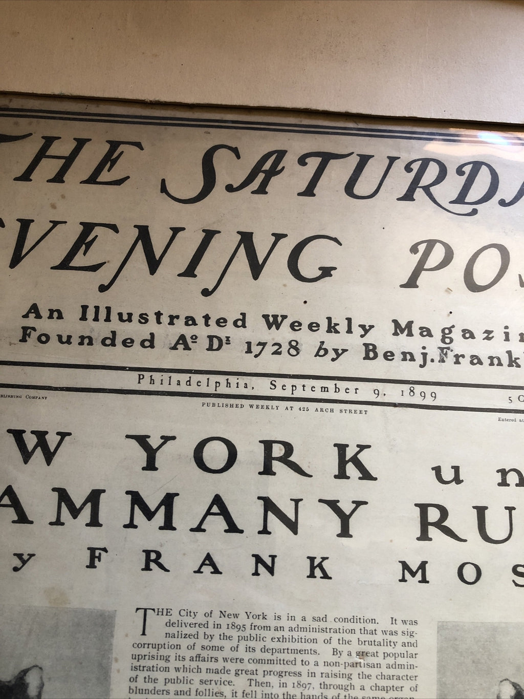 THE SATURDAY EVENING POST MAGAZINE SEP. 9, 1899 FRAMED FRONT COVER ILLUSTRATED1