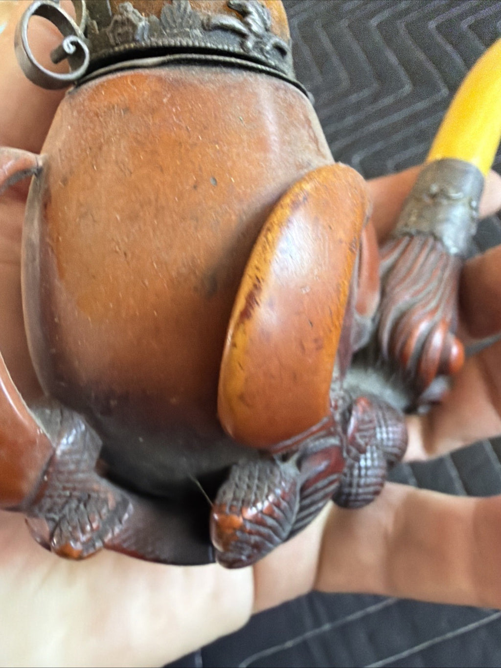LARGE Antique 1800's carved dragon claw meerschaum pipe Egg Yolk Amber Sterling3