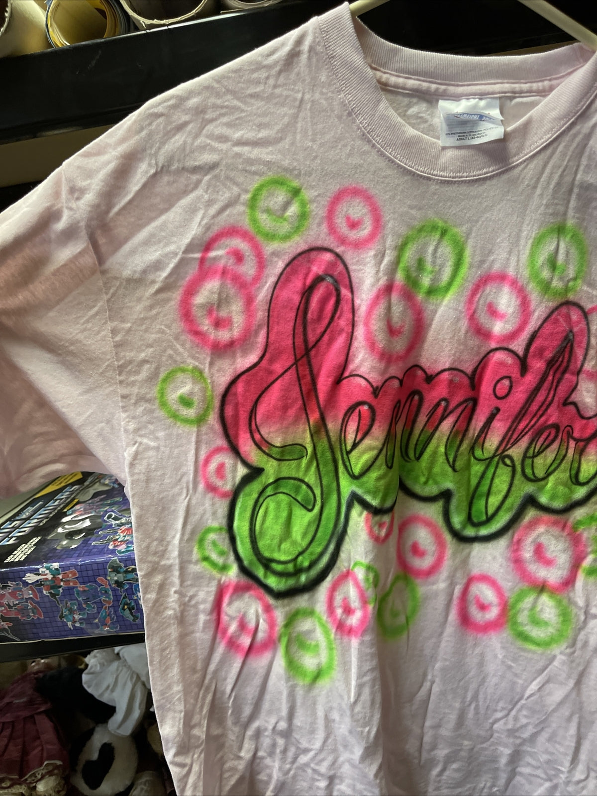 Vintage 90s Jennifer Short sleeve Airbrushed L Tshirt Light Pink1