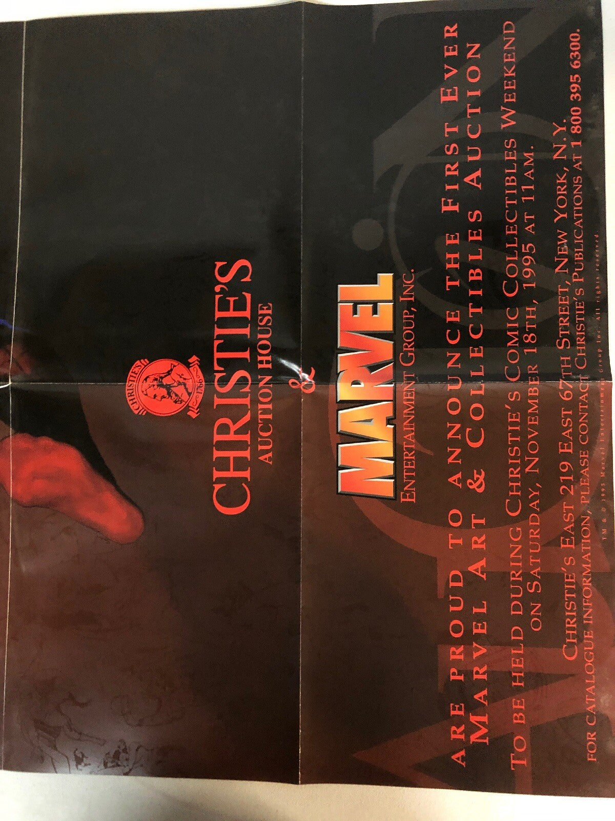 Excellent Spiderman Christie's Auction House & Marvel Promo Poster 1995 22x342