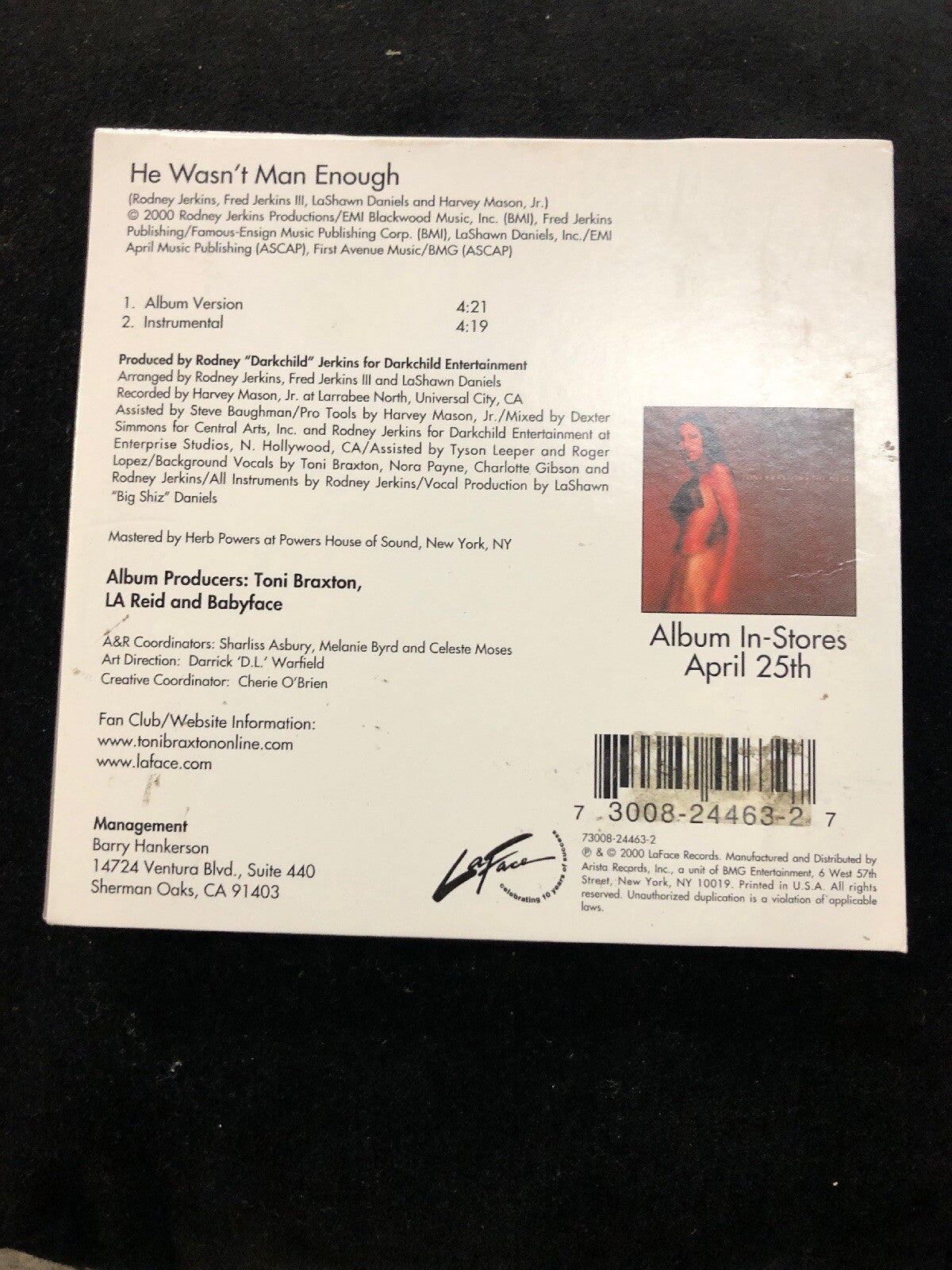 TONI BRAXTON - HE WASNT MAN ENOUGH  CD 2 Songs. One Instrumental1