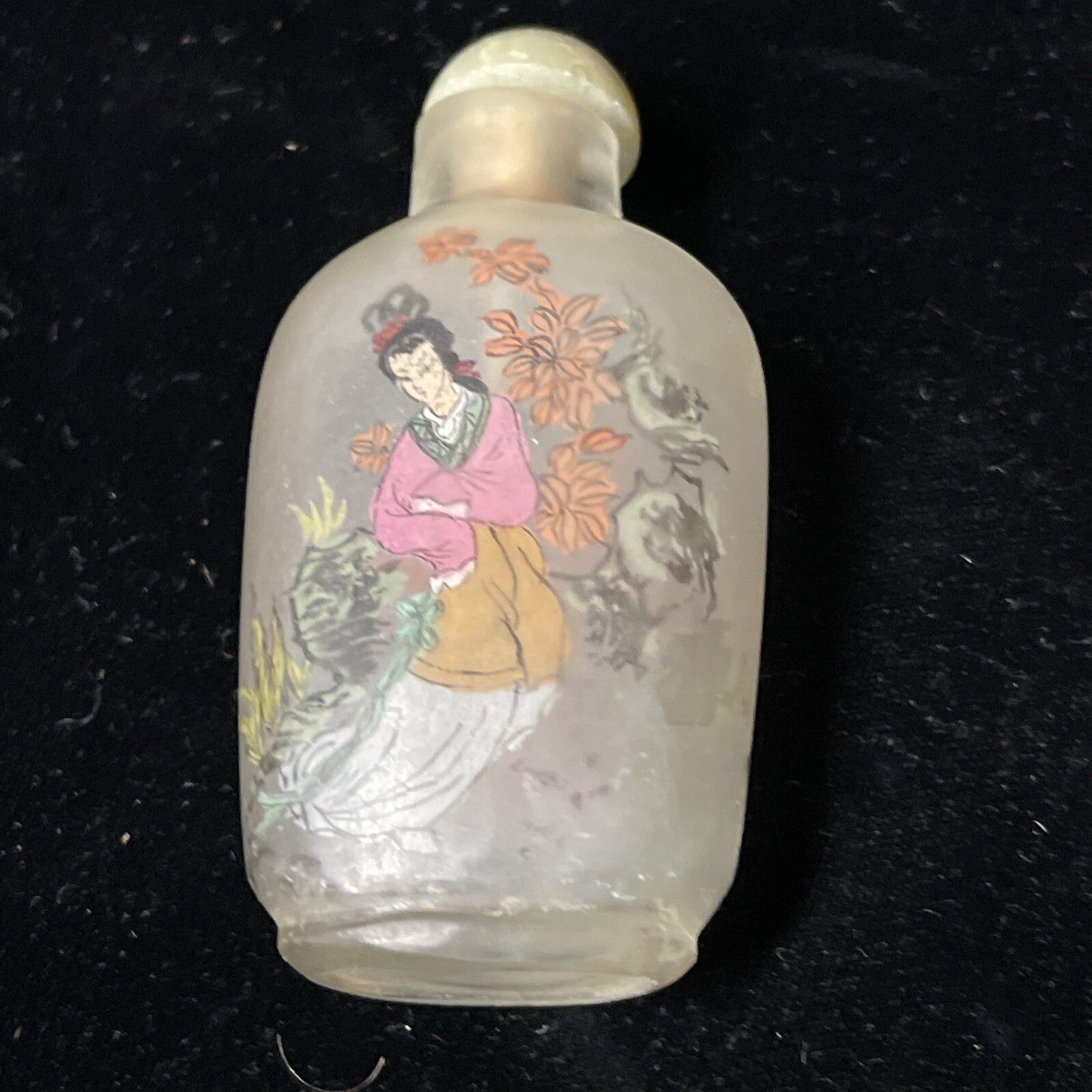 antique handmade Chinese glass carved stone reverse painted snuff bottle.0
