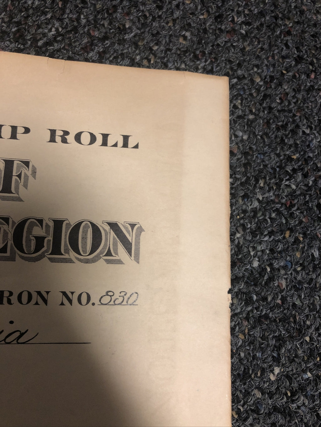 RARE Charter Membership Roll The Sons Of The American Legion Squadron No. 830 CA6