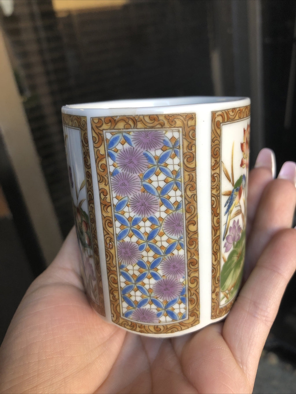 Vintage Japanese Sake / Tea Cup Blue Birds Flowers3