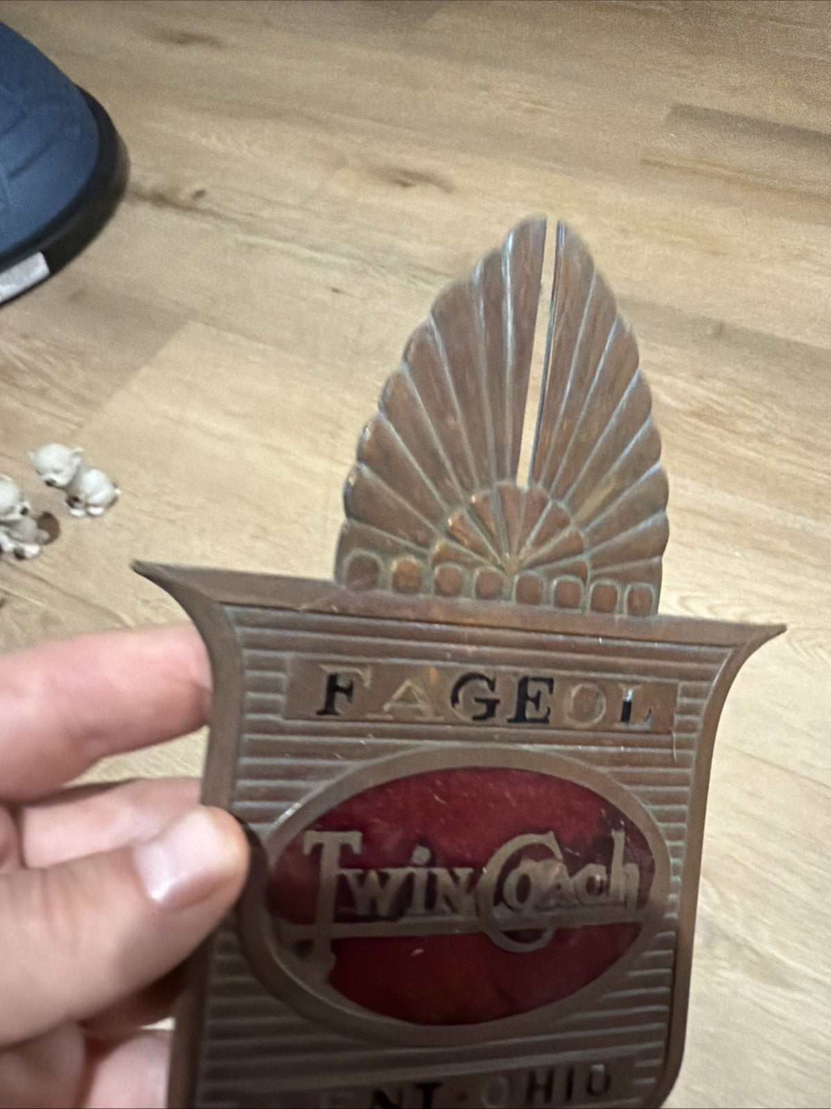 1950s Vintage Fageol Twin Coach Canada Bus Badge Enamel Plate Bronze Copper Sign4
