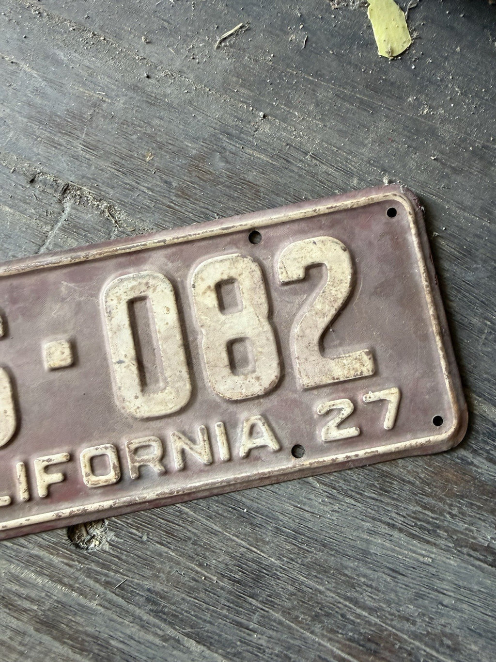 Vintage 1927 California License Plate - Original Maroon & White - YOM Clear4