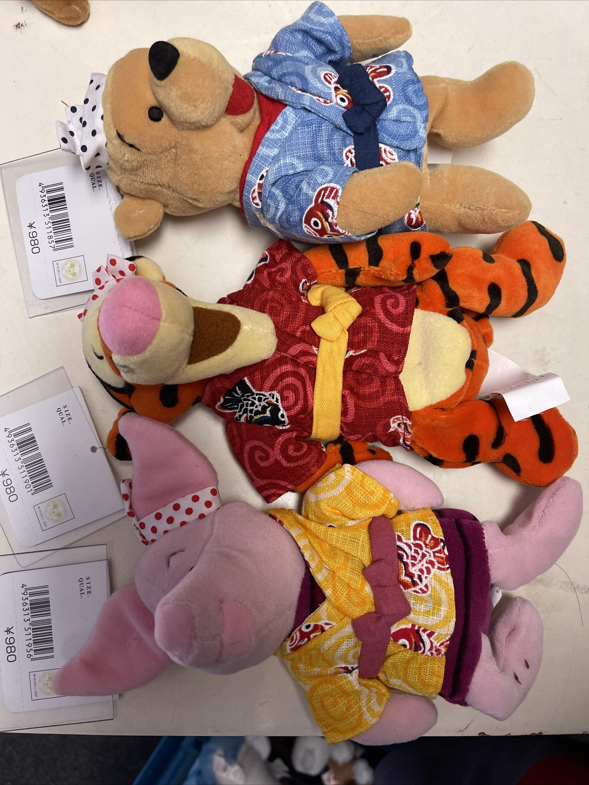 New Disney Store Japan Exclusives Bean Bag Plush Kimono Pooh, Piglet & Tigger   0