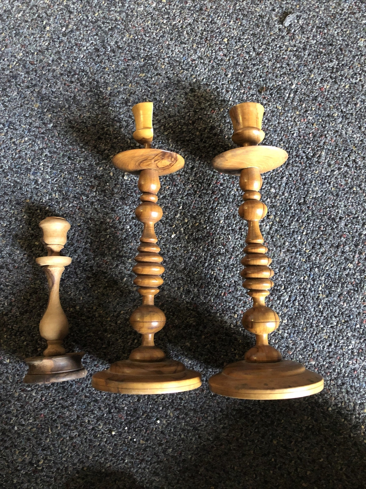 Vintage Pair of 3 Wooden Candle Holders Mid Century Modern0