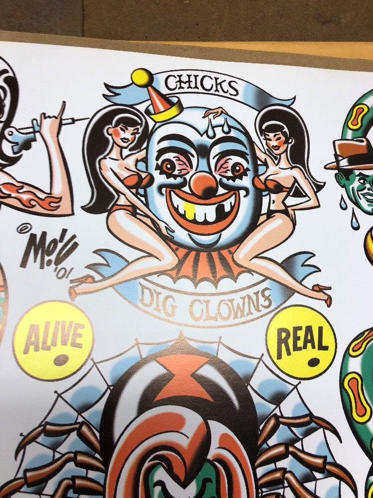 Mitch OConnell  CHICKS LOVE CLOWNS Flash Art Sheet No Sticker 2001 Rare!2