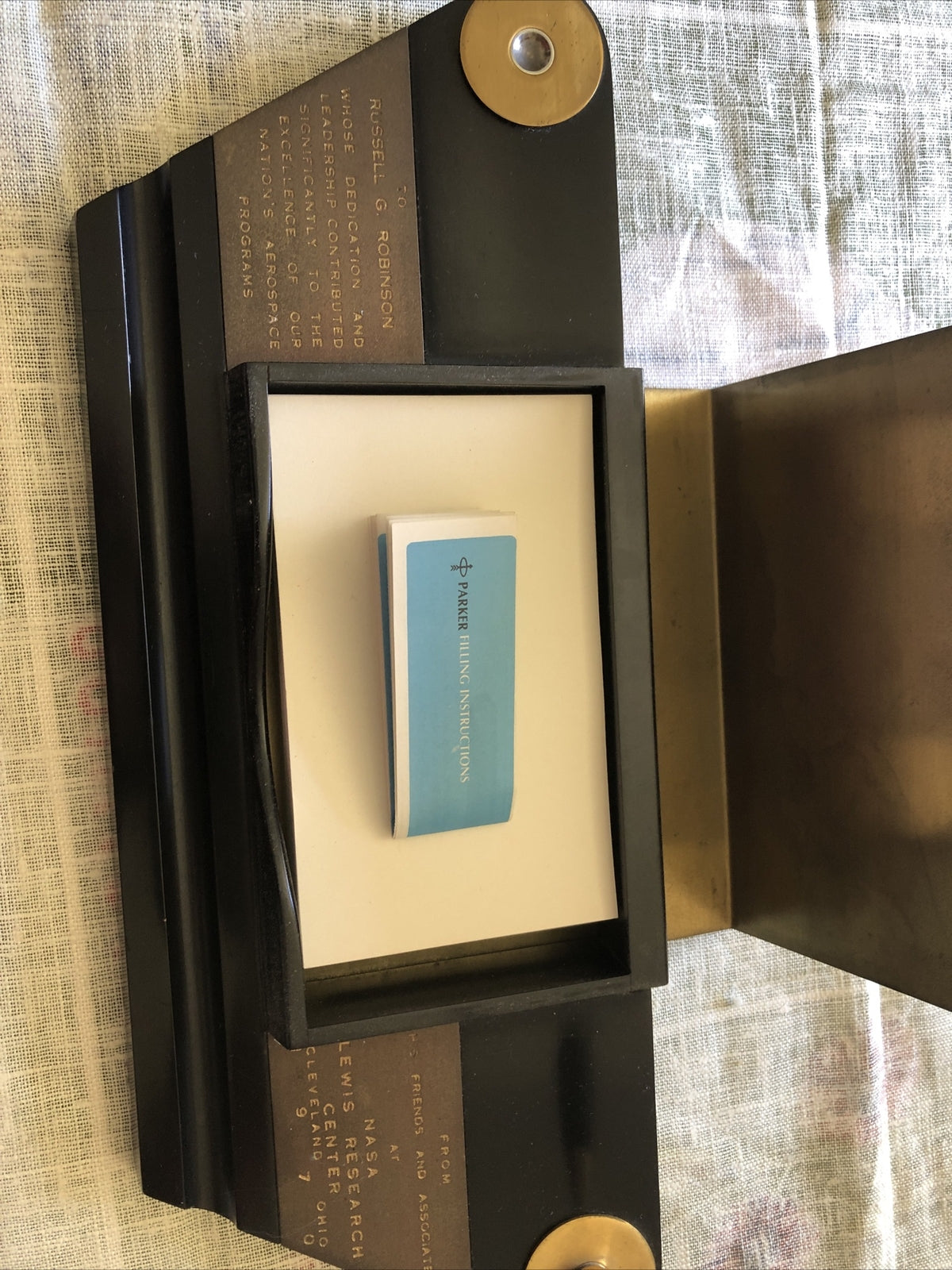 Vintage 1970 NASA Desktop Fountain Parker Pen Display Lewis Research Center Ohio1