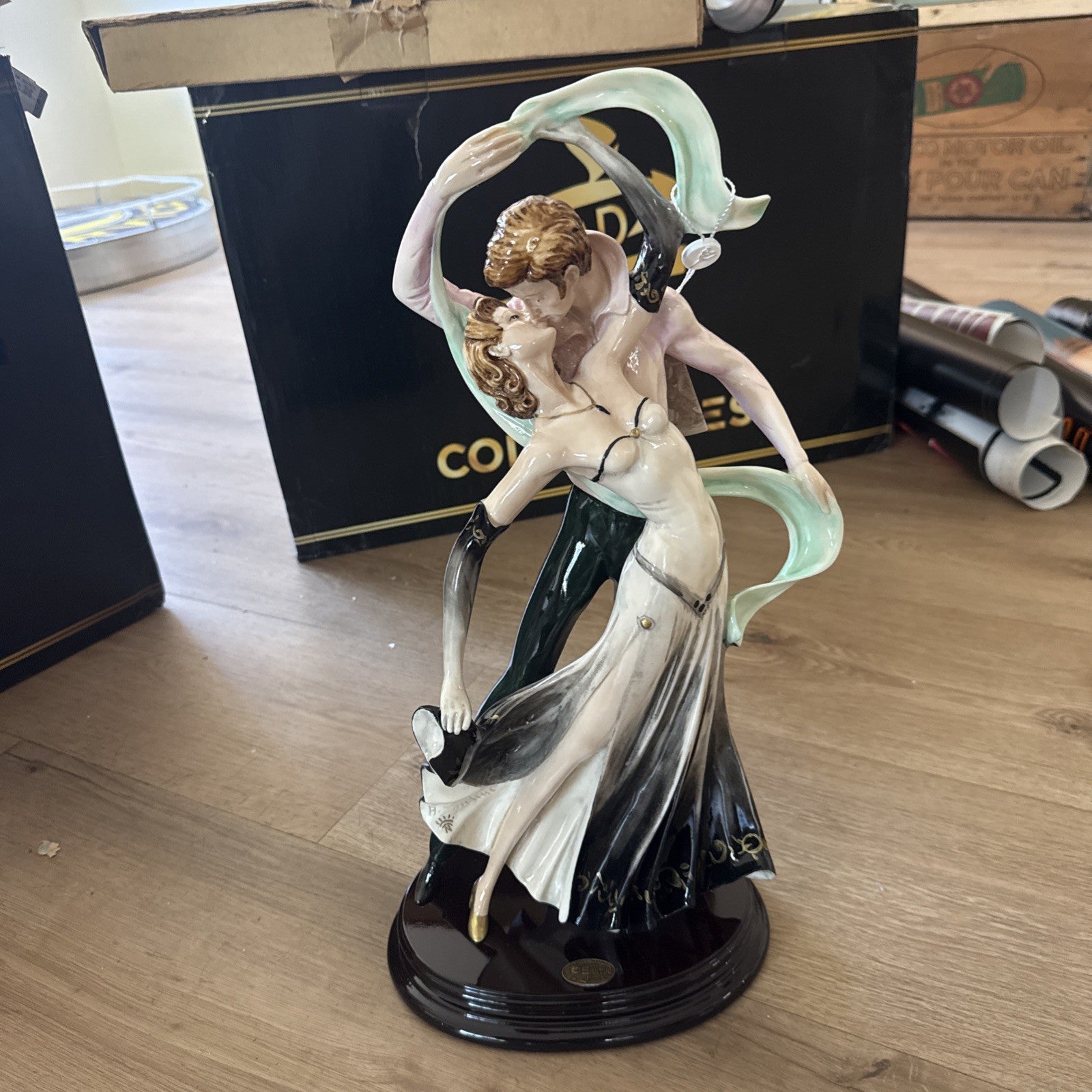 Vintage A. Santini Art Deco Tango Dancers Figurine Sculpture Made In Italy COA2