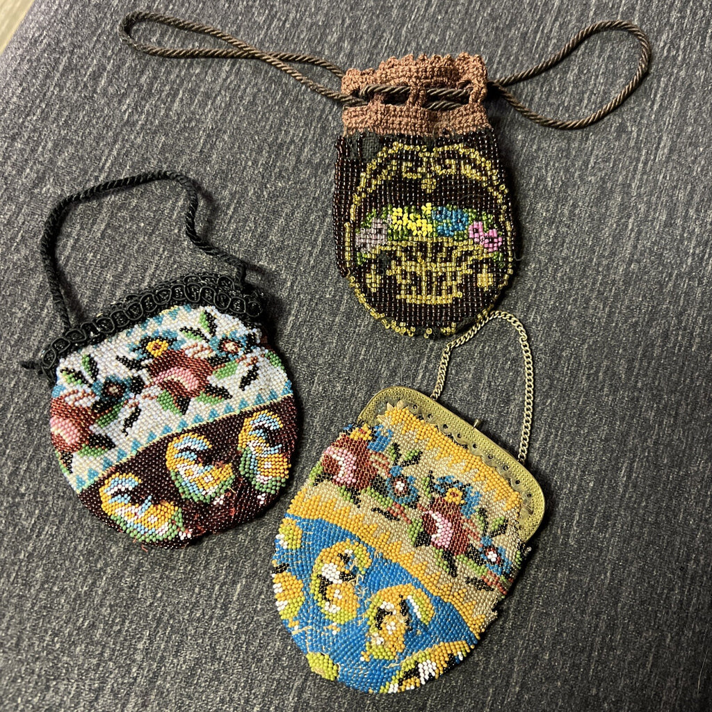 Lot of 3 Vintage Hand Crafted Beaded  Coin Purse Pouches High Quality Handmade0