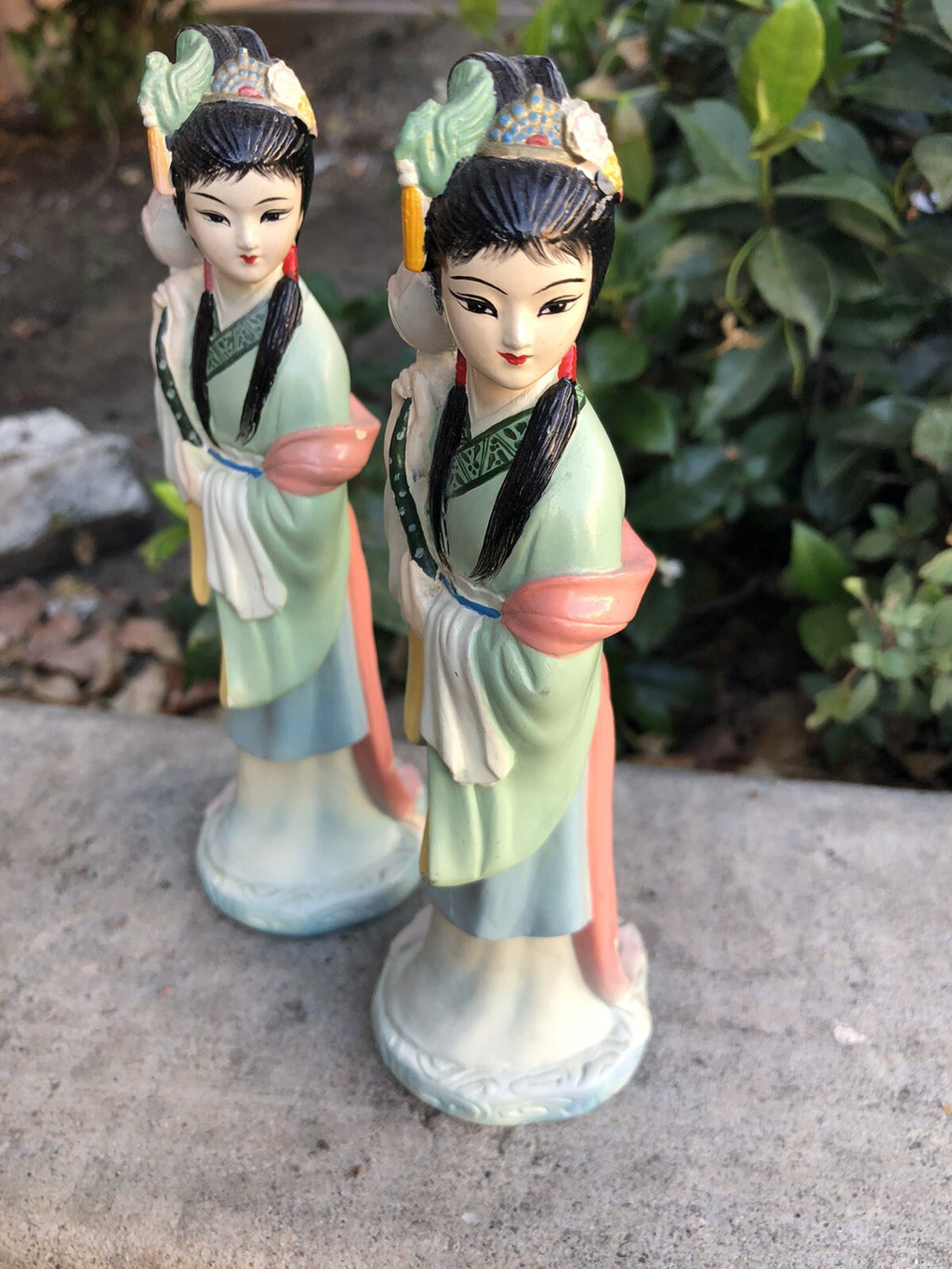 Vintage Lot Of 2 Japanese Geisha Girls Statue Figurines 7” Tall2