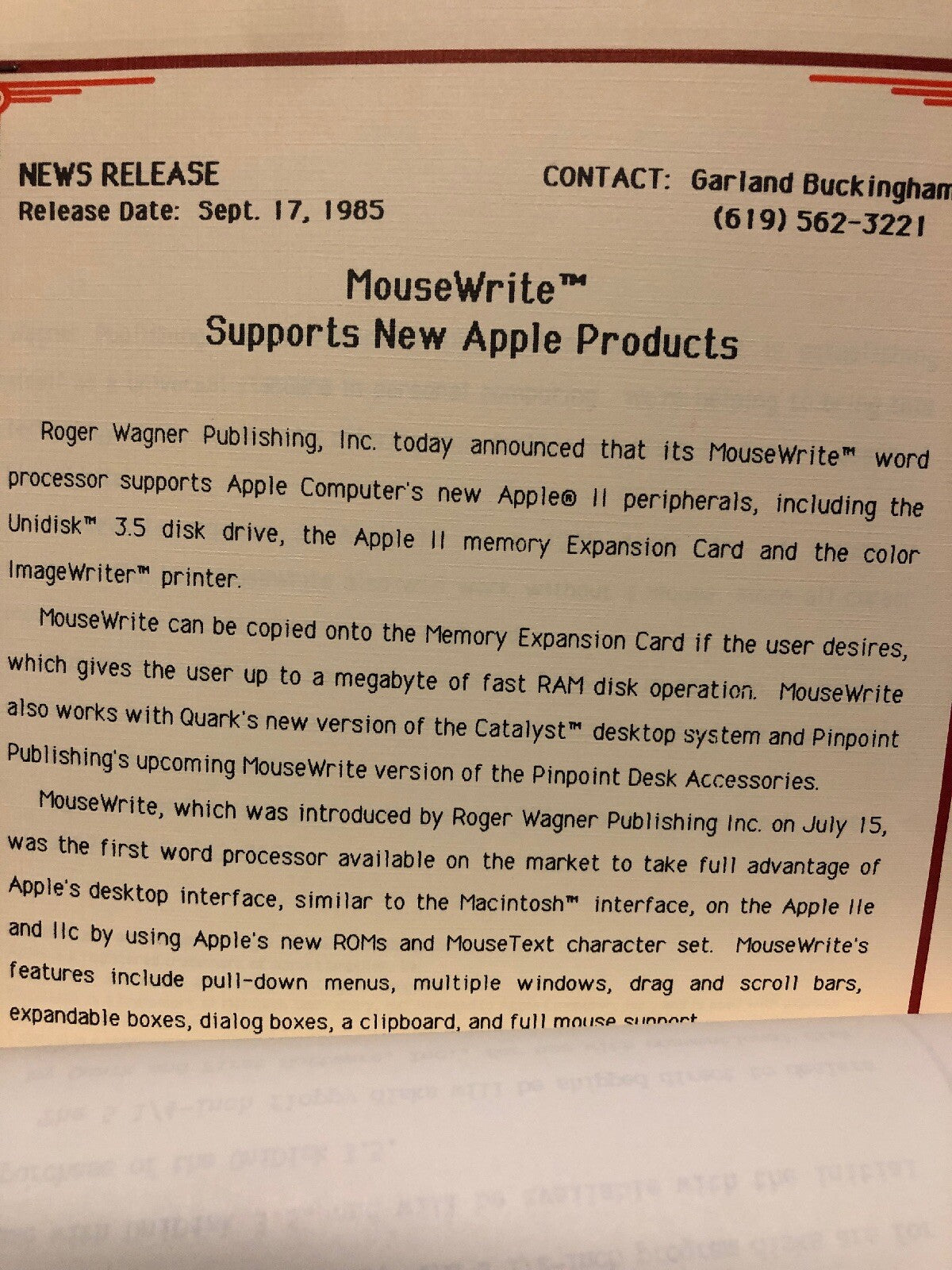 Apple 1985 Docs Contracts Product Info Megahaus Mouse Series Mindscape Meca Incs7
