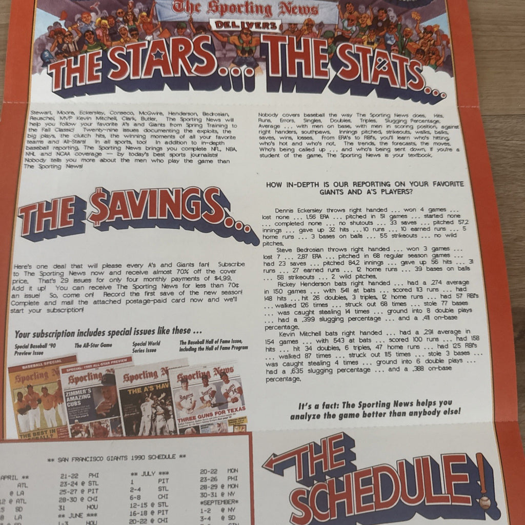 Vintage 1990 San Francisco Giants Spring Training Schedule Poster2