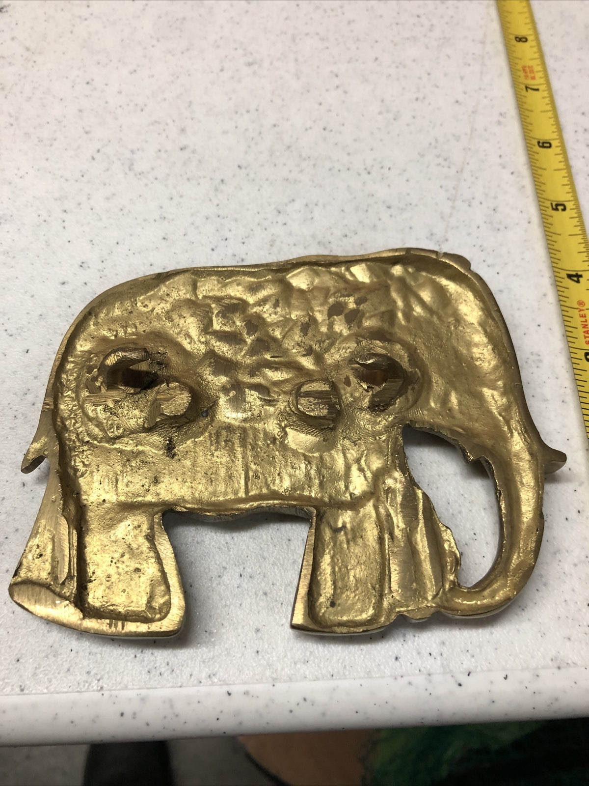 VINTAGE BRONZE CAST METAL ELEPHANT HEAD W/TUSKS WALL HANGING6