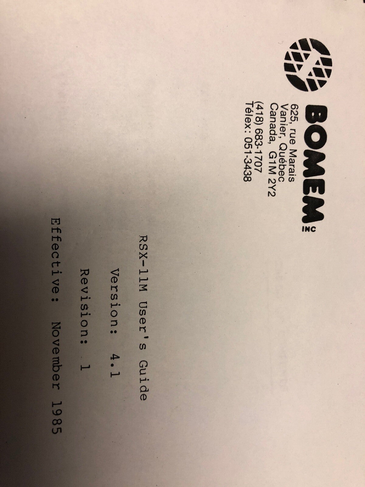BOMEM INC. RSX-11M Version 4.1 1985, Table, Of Contents Software Descriptions1