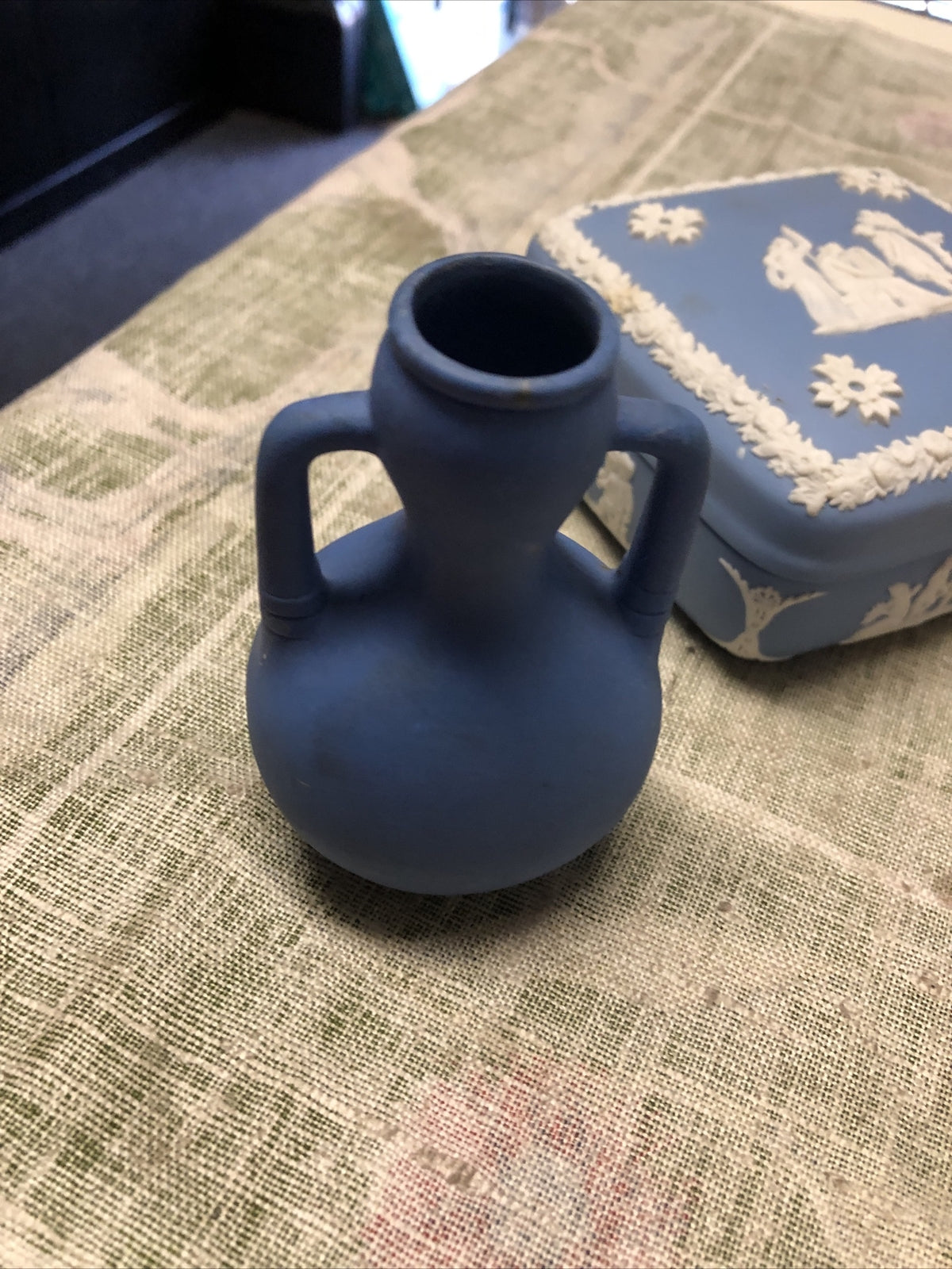 Vintage Wedgwood Trinket Dish Trinket and Small Vase Blue Jasperware5