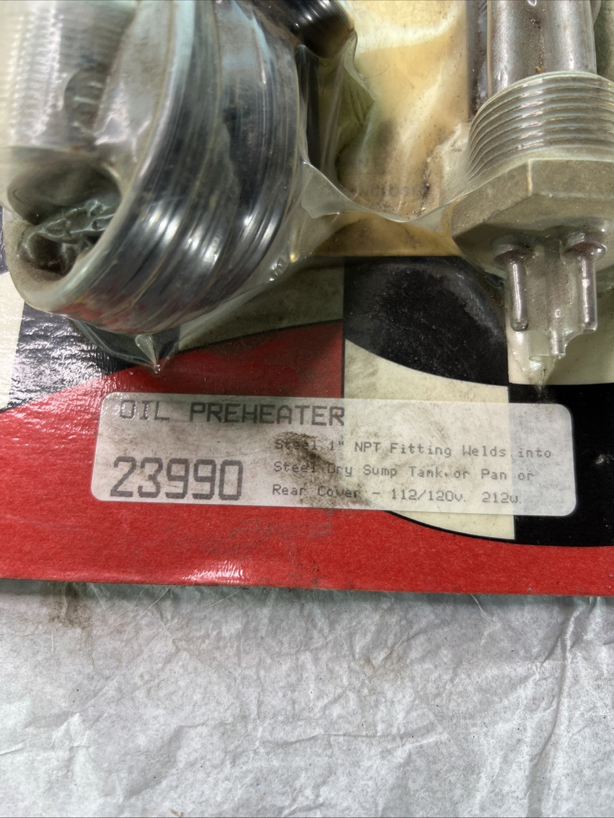 NOS Moroso Oil Preheater 23990 – 1" NPT, 120V 212W – Drag Racing Dry Sump Heater1