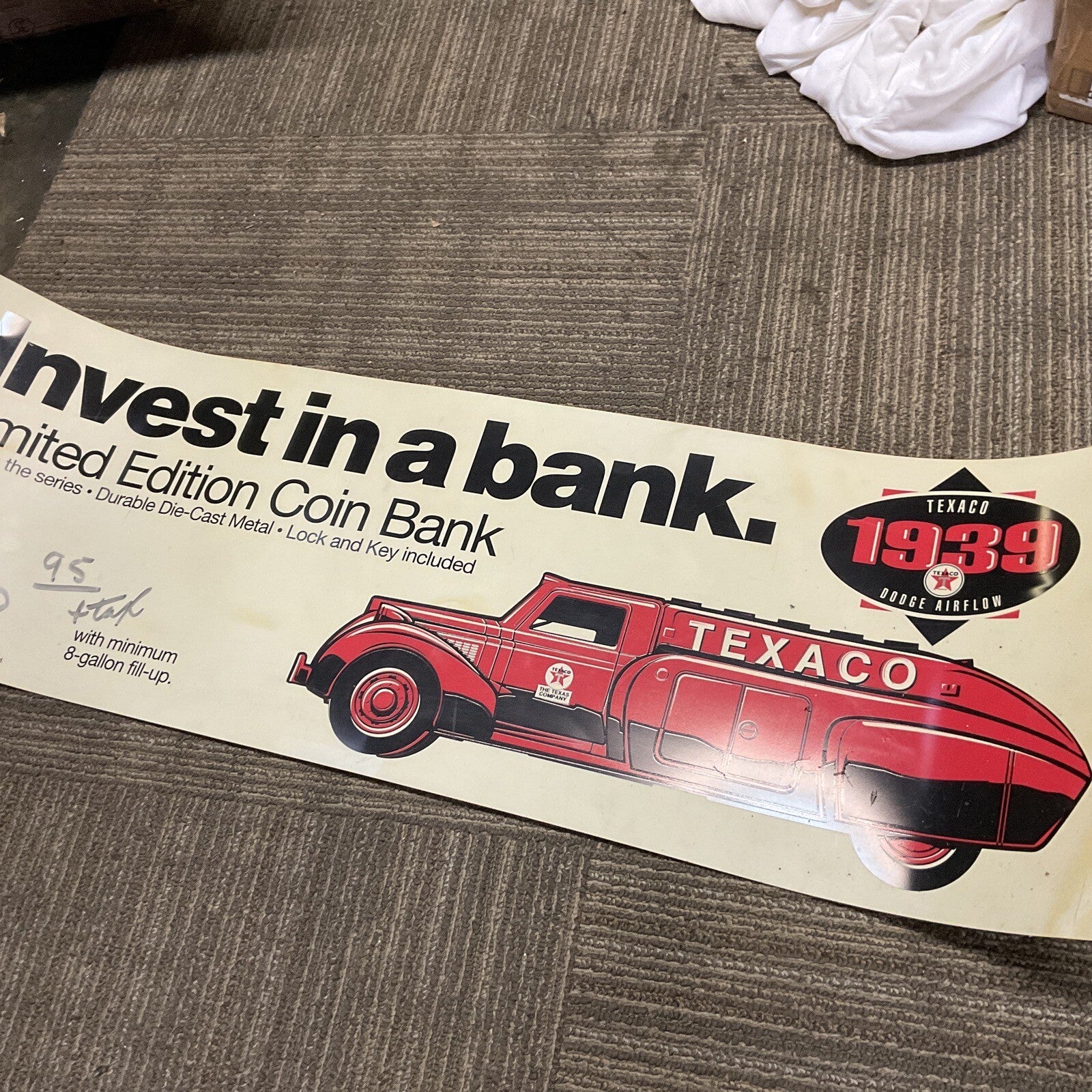 Vintage Texaco Sign Coin Bank 1980s Plastic Not Porcelain Sign 12" x 36”0